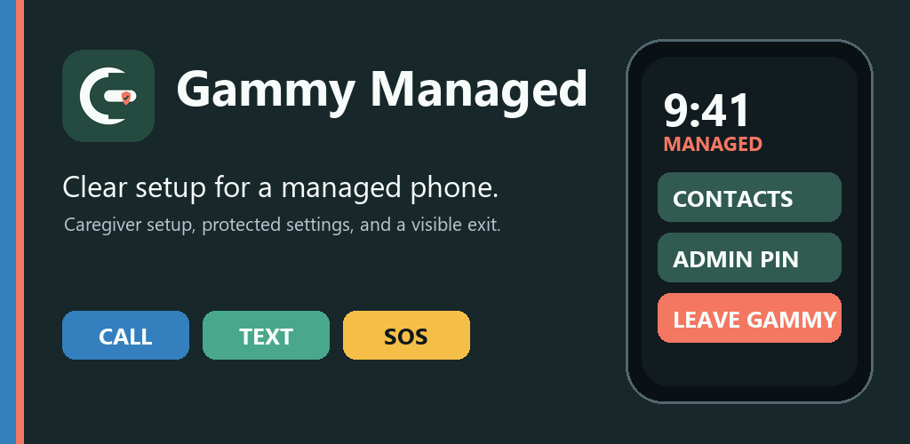 Gammy Managed feature graphic showing managed simple phone controls